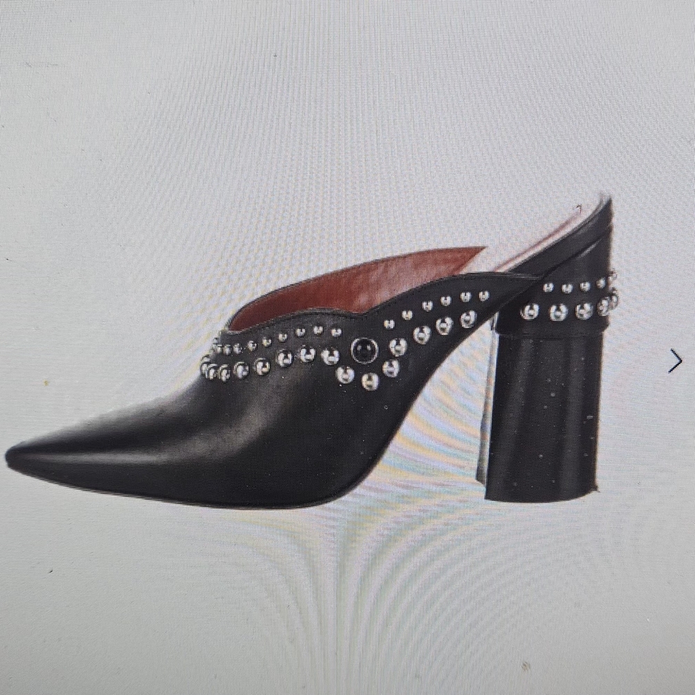 Black Studded Leather Mule Heels